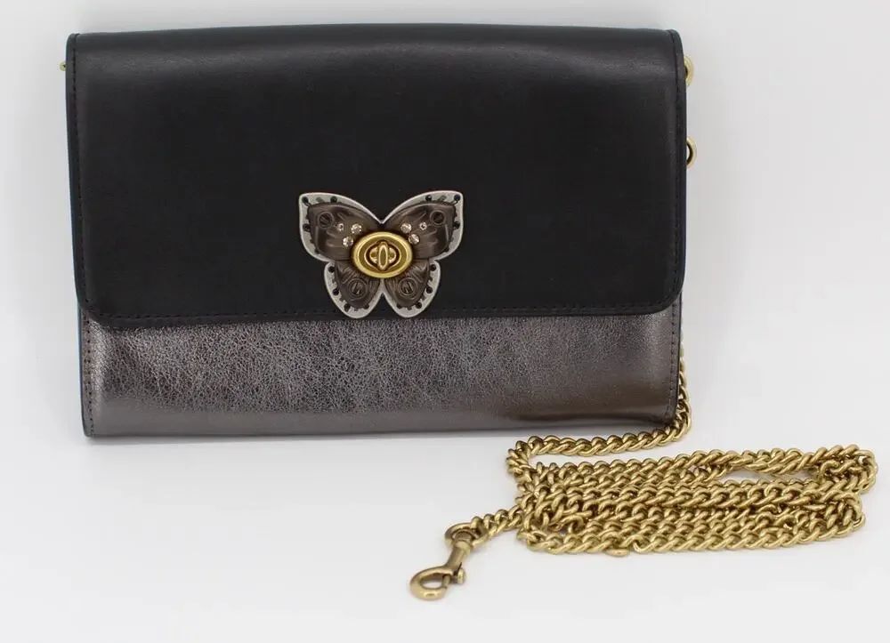COACH Marlow Jeweled Turnlock Butterfly Leather chain Clutch Crossbody 73319